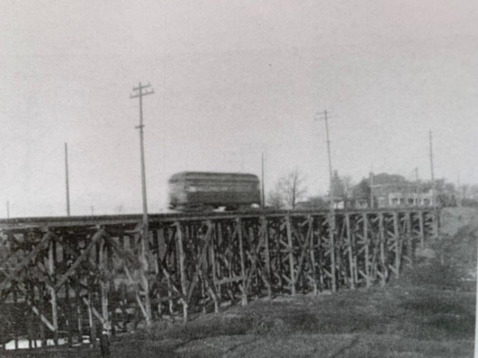 Interurban passing Berend Veneklasen's home in Zeeland from Randy Vande Water's "A Walk Through Time."