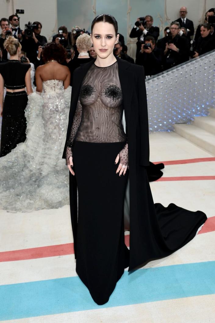 Rachel Brosnahan Wears a Black Mesh Naked Dress at the 2023 Met Gala