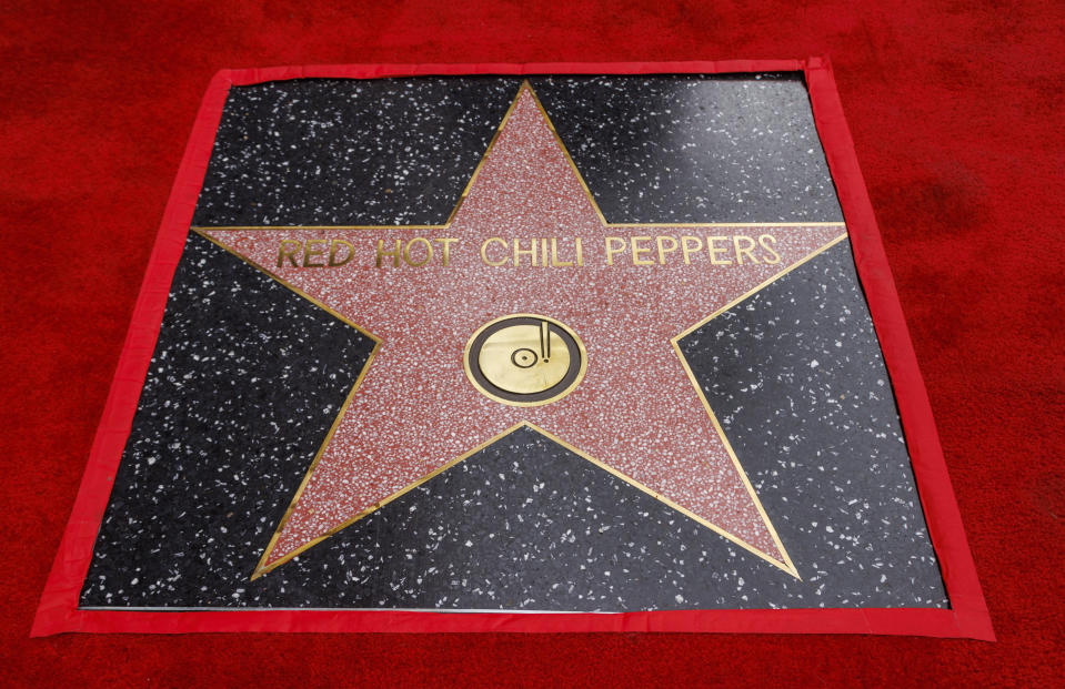 Detail of the new star of the Red Hot Chili Peppers on the Hollywood Walk of Fame (Willy Sanjuan/Invision/AP)