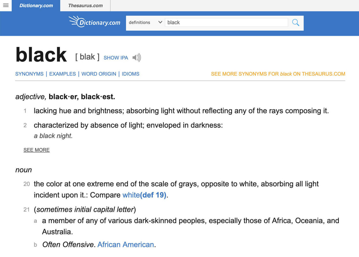 After women of color called them out online, Dictionary.com is changing their definition of the word "black." (Credit: Dictionary.com)