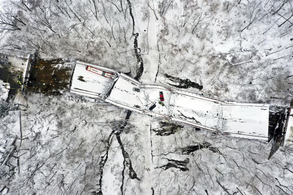 Fern Hollow Bridge in Pittsburgh that collapsed Friday morning, Jan. 28, 2022.