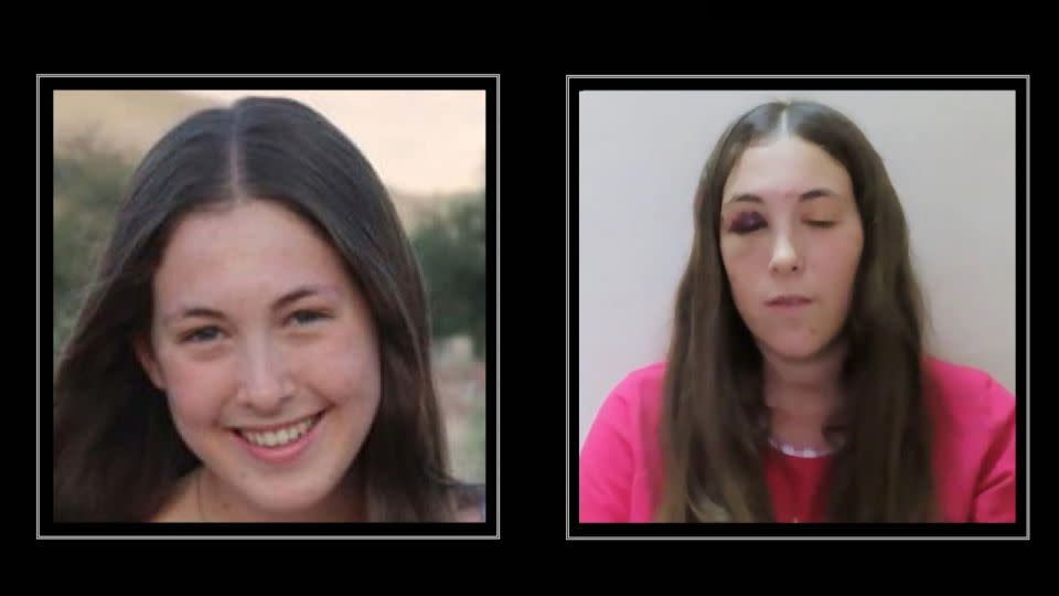 Naama Levy, before and during her captivity in Gaza. - Hostage Families Forum