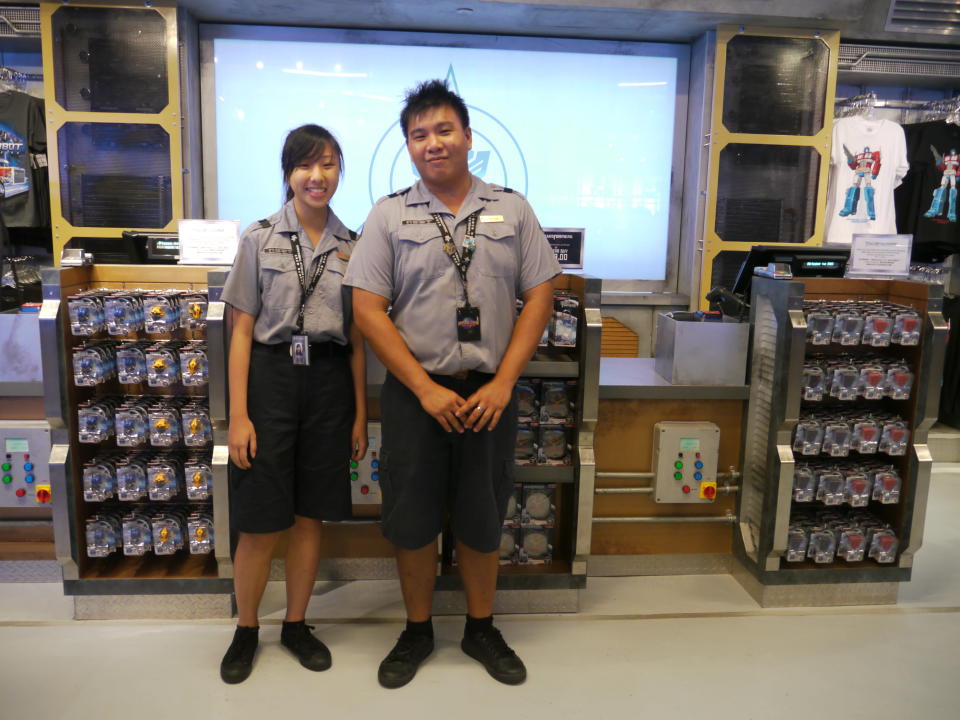 Staff in Transformers-themed uniforms. (Yahoo! photo/Fann Sim)