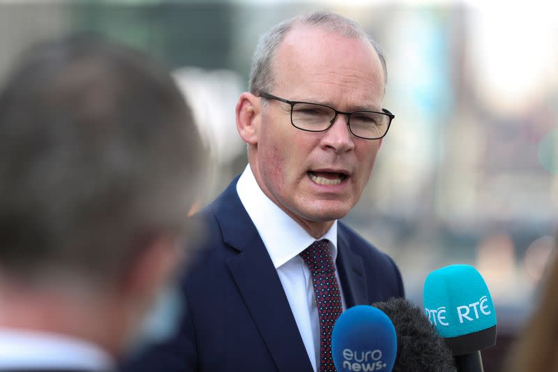 Irish Foreign Minister Simon Coveney, speaks to the media, in Brussels