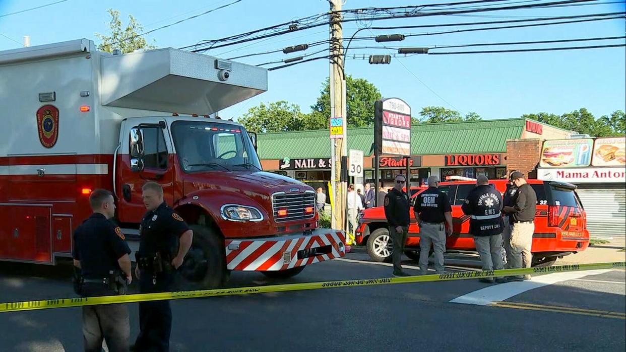 PHOTO: Authorities respond after a vehicle crashed into a building in Deer Park, New York, June 28, 2024. (WABC)