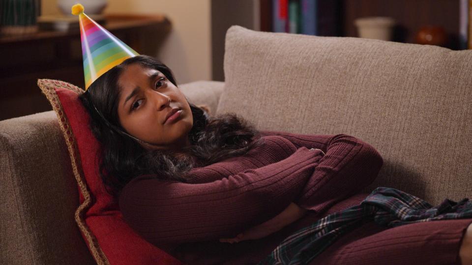 Maitreyi Ramakrishnan as Devi in episode 301 of Never Have I Ever. (Courtesy of Netflix)