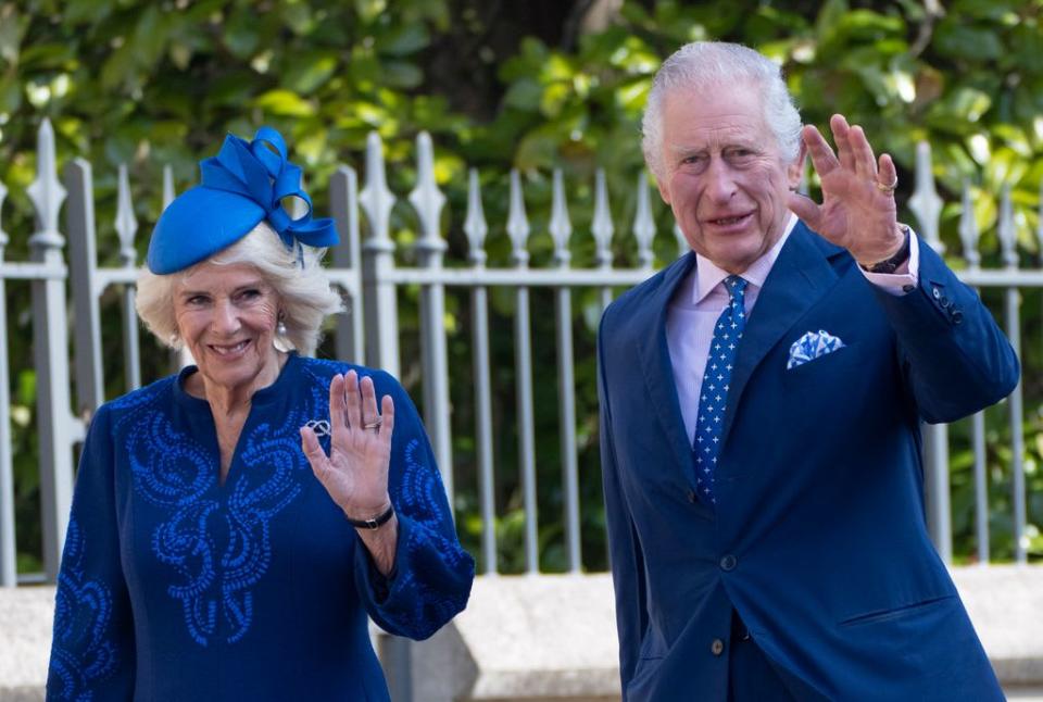 King Charles and Camilla greeting royal well-wishers
