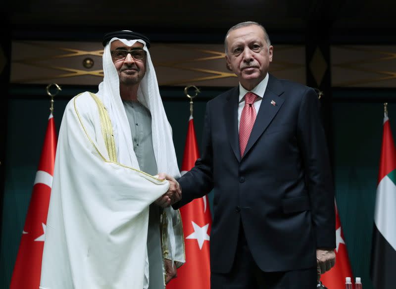 Turkish President Erdogan meets with Abu Dhabi Crown Prince Sheikh Mohammed bin Zayed al-Nahyan