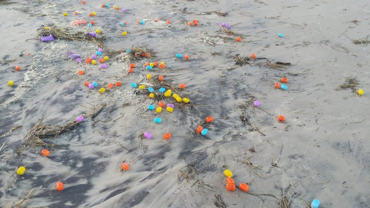 Tens of thousands of kinder eggs have been washed ashore on the North Sea island of Langeoog