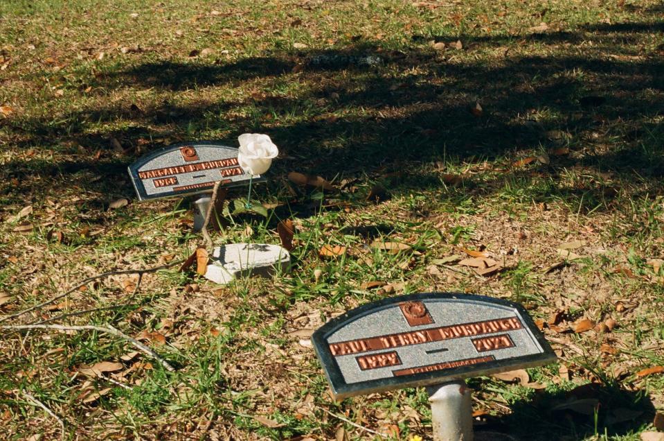 Simple markers note the graves of Paul Murdaugh and his mother, Margaret, in the Hampton Cemetery on Nov. 12.