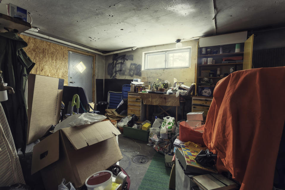 dirty, cluttered dark room in a home