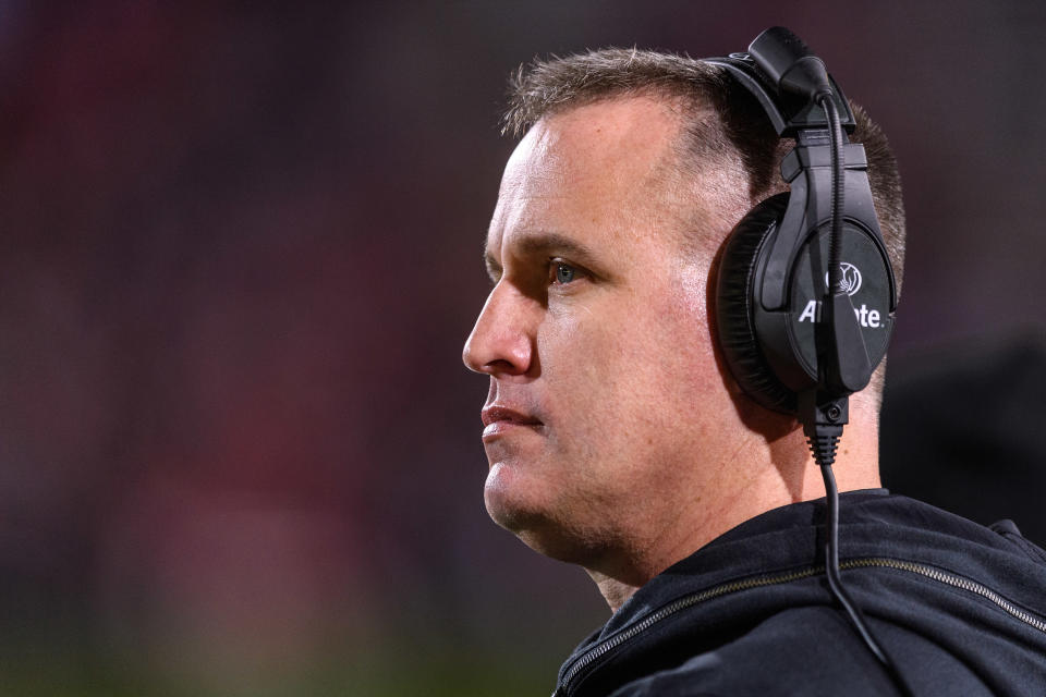 EVANSTON, IL - OCTOBER 18: Northwestern Wildcats head coach Pat Fitzgerald looks on in the 2nd quarter during a college football game between the Ohio State Buckeyes and the Northwestern Wildcats on October 18, 2019, at Ryan Field in Evanston, IL. (Photo by Daniel Bartel/Icon Sportswire via Getty Images)