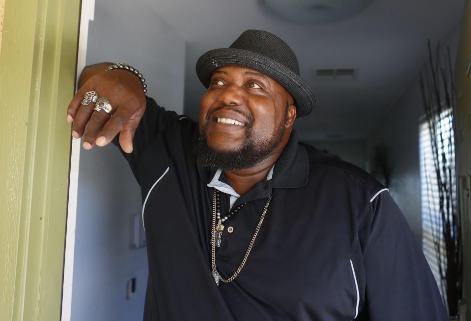 Sugaray Rayford outside his home in Maricopa, Ariz. on May 3, 2020.