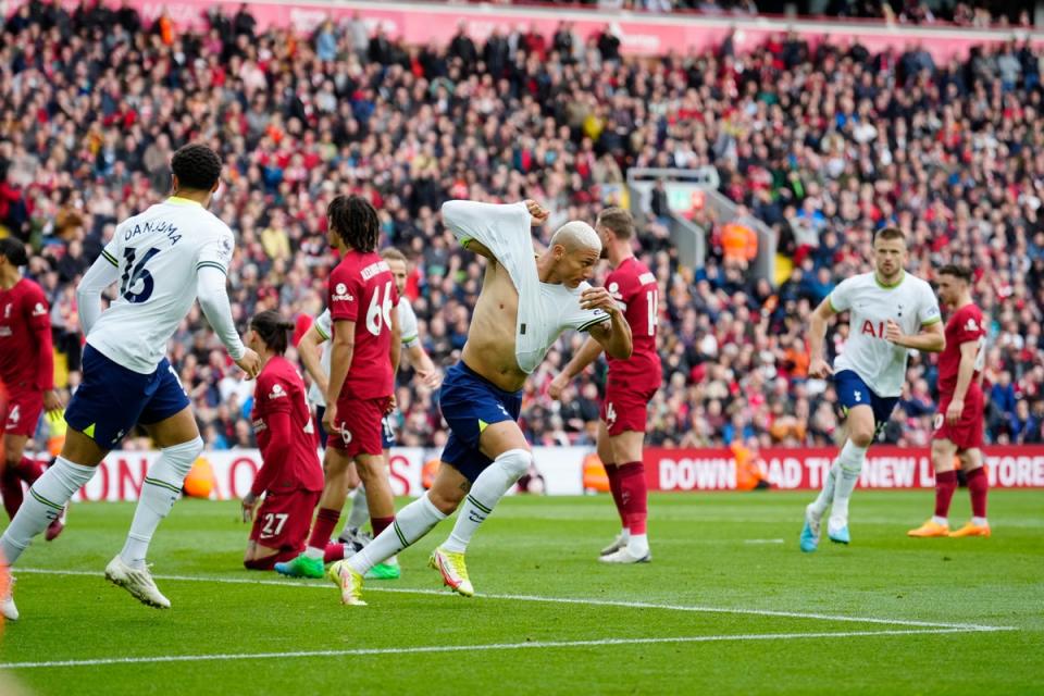 Denied: Richarlison saw his late goal against Liverpool rendered pointless after Diogo Jota’s winner (AP)