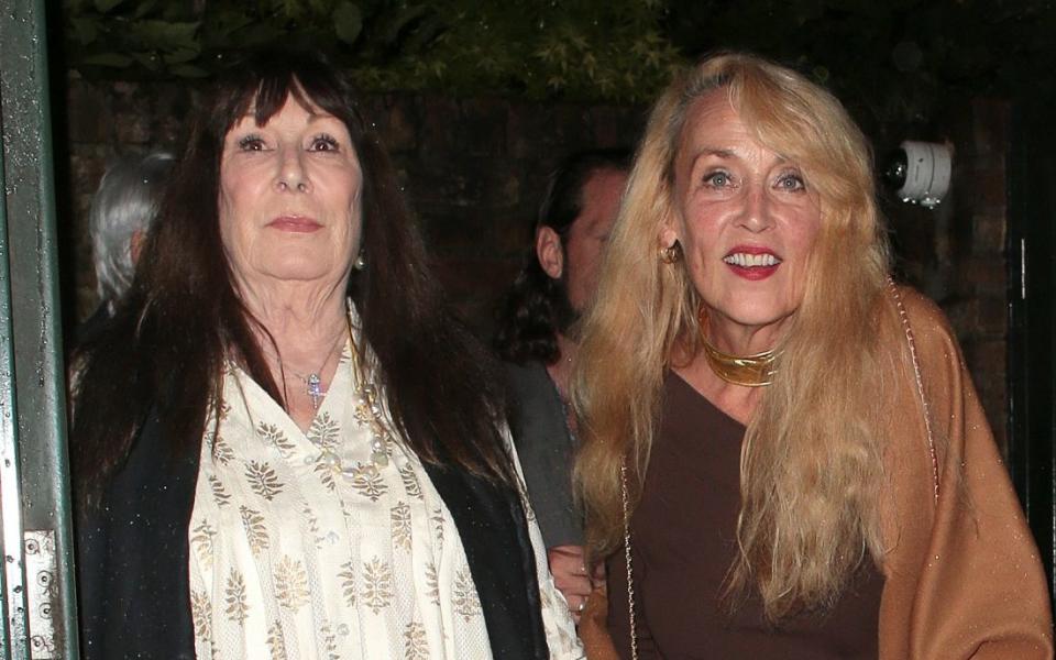 Actress Anjelica Huston, left, and Jerry Hall  were among the guests at Mick Jagger's 80th birthday party