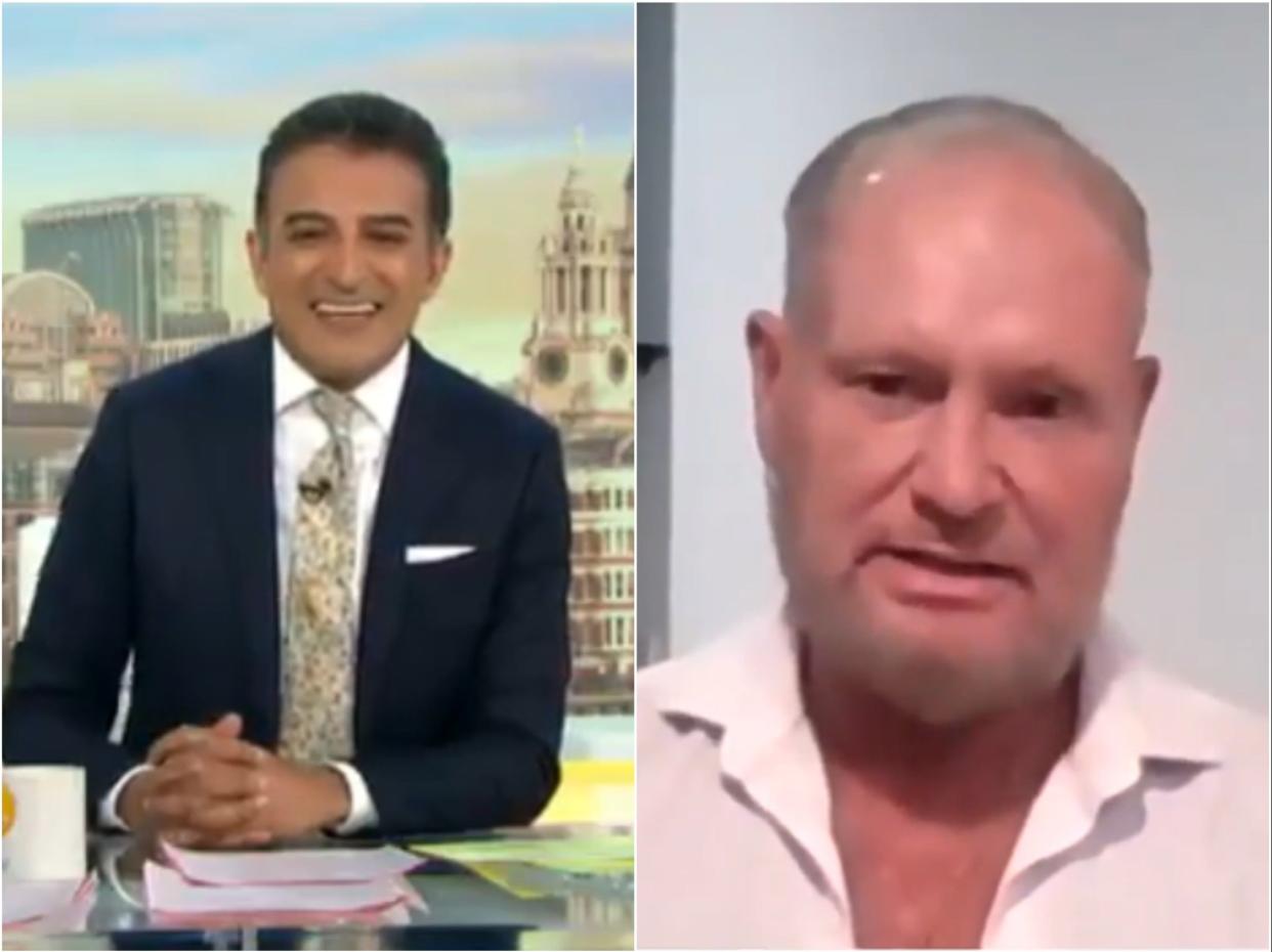 (Left) Adil Ray and (right) Paul Gascoigne, as seen on Good Morning Britain (ITV)