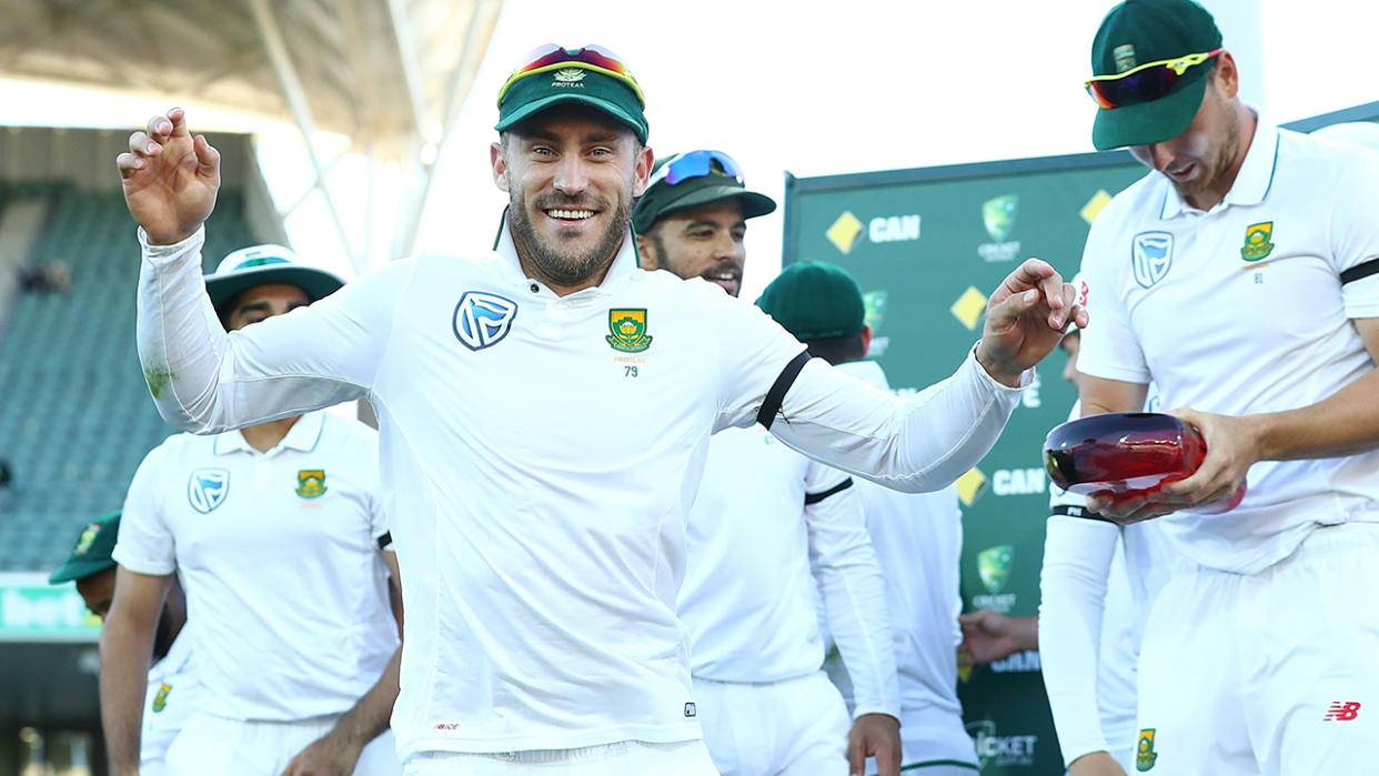 Faf du Plessis, pictured here after a Test match against Australia in 2016.