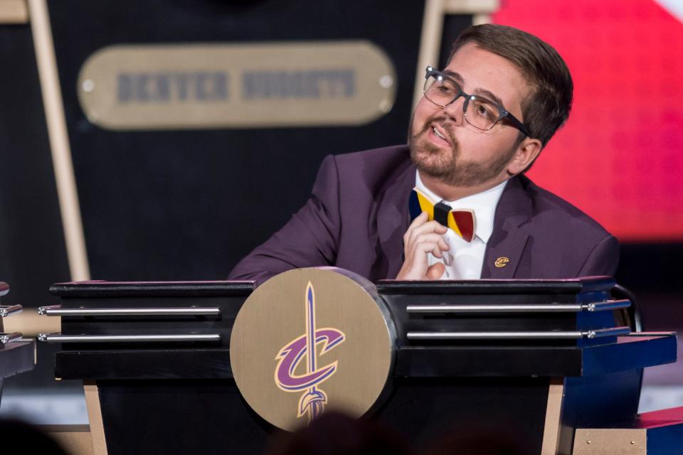 This file photo from May 15, 2018 shows Nick Gilbert, son of Cavaliers owner Dan Gilbert, during the NBA Draft Lottery at the Palmer House Hilton in Chicago.