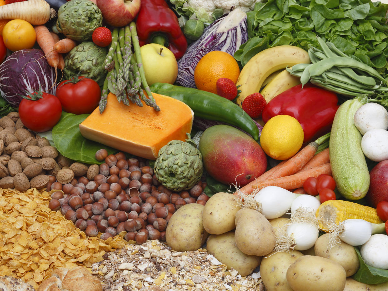 Public Health England recommends a diet based on whole grains and 5 portions of fruit and vegetables per day: iStock