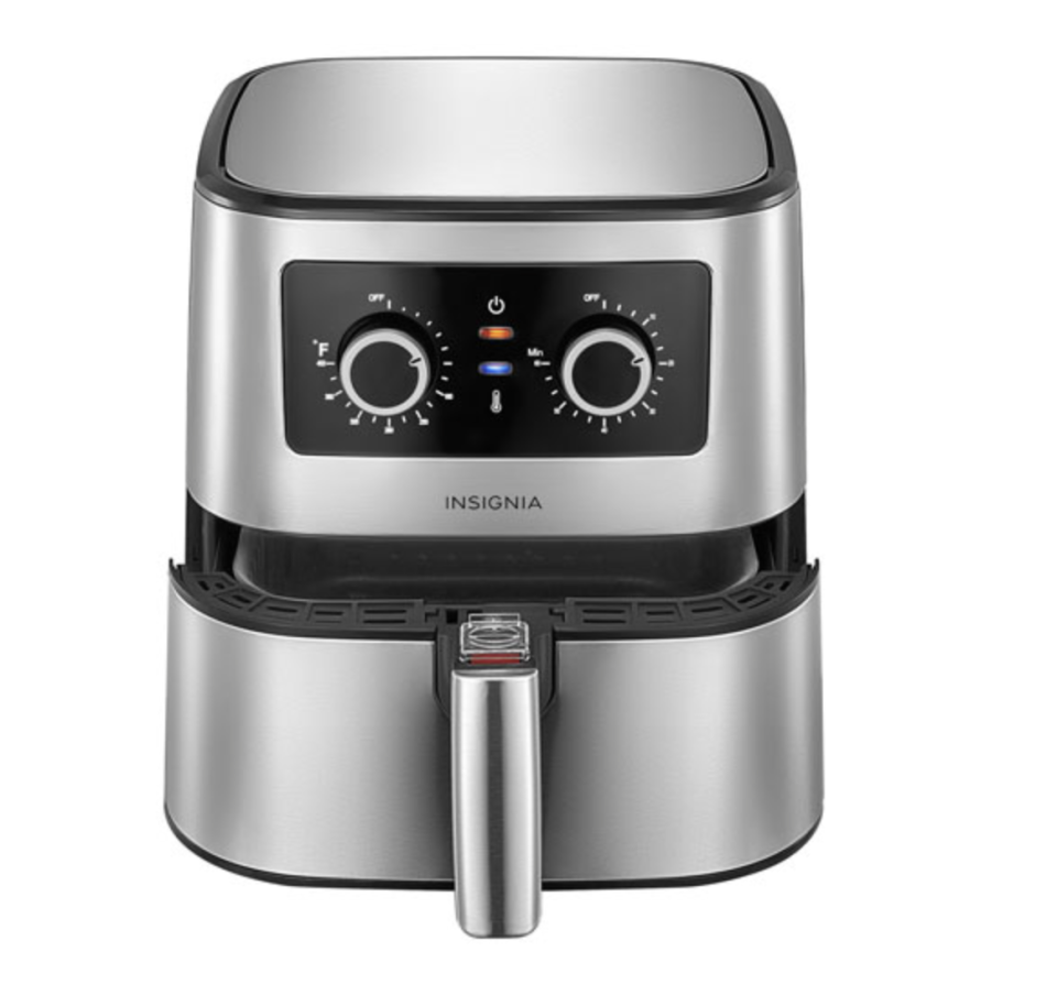 silver Insignia Air Fryer with two black dials