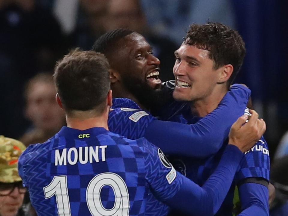 Andreas Christensen (right) celebrates his first goal for Chelsea (Reuters)