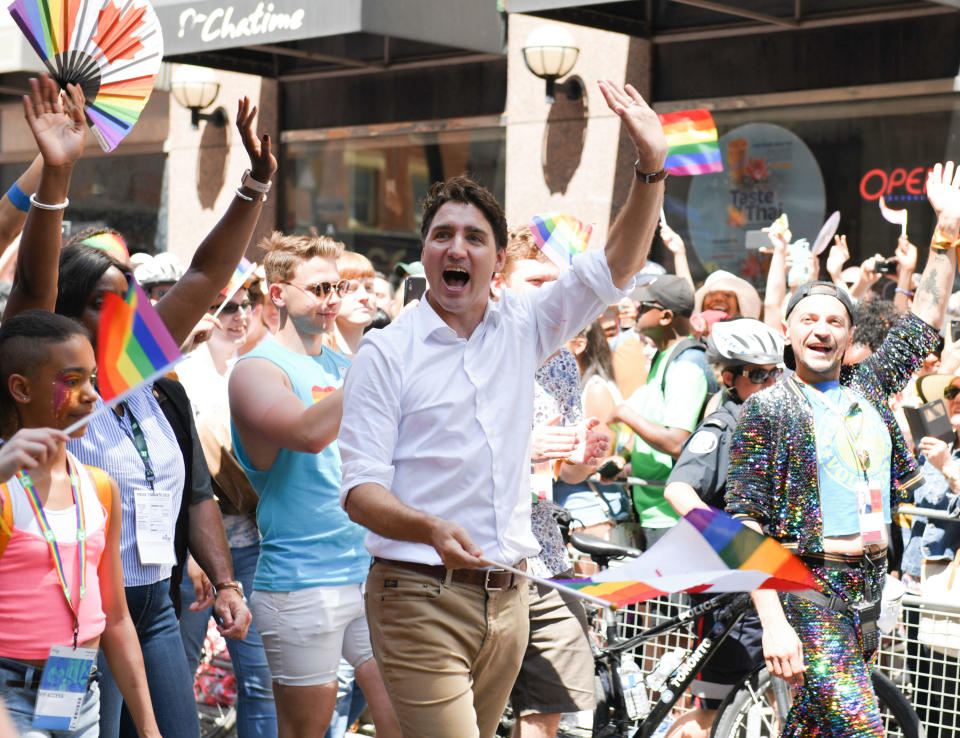 Prime Minister Justin Trudeau marching at the 39th Annual Toronto Pride Parade on Sunday June 23, 2019 in Toronto, Canada. / Credit: George Pimentel/Getty Images