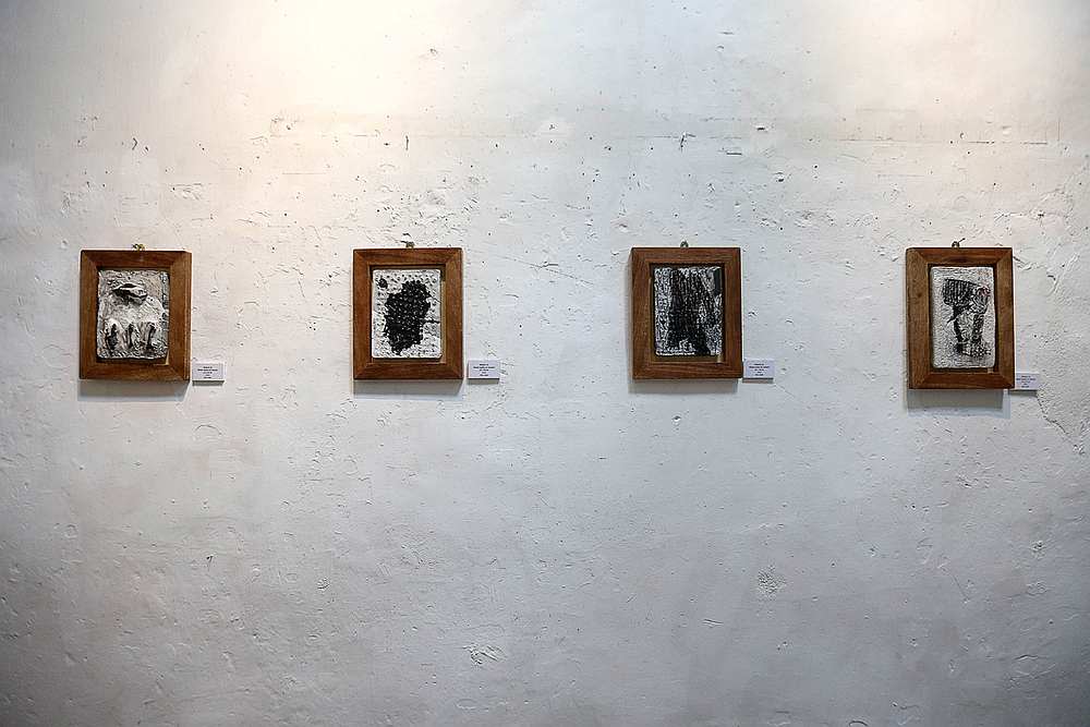 Some of Alaa's paintings with their bold abstract black strokes seen at China House in George Town October 23, 2019. — Picture by Sayuti Zainudin