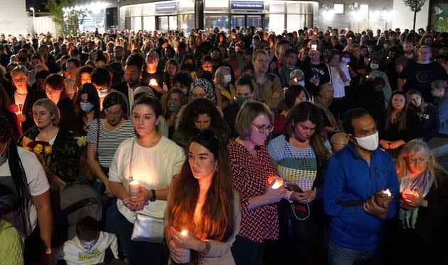 <strong>Members of the public attend a vigil in memory of Sabina Nessa, and in solidarity against violence against women, at Pegler Square in Kidbrooke, south London.</strong> (Photo: Jonathan BradyPA)