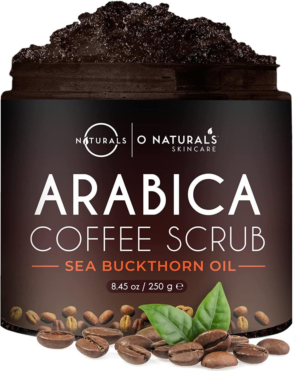 O Naturals Dead Sea Salt + Arabica Coffee Exfoliating Scrub. Image via Amazon.