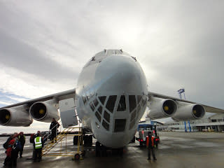 Dr. Heather Ross and her team members Diego Delgado and Dale Shippam get ready to board the Ilyushin plane in Punta Arenas and head to Union Glacier The Ilyushin plane in Punta Arenas prepares to take Dr. Heather Ross’s team to Antarctica’s Union Glacier, 864 metres above sea level.