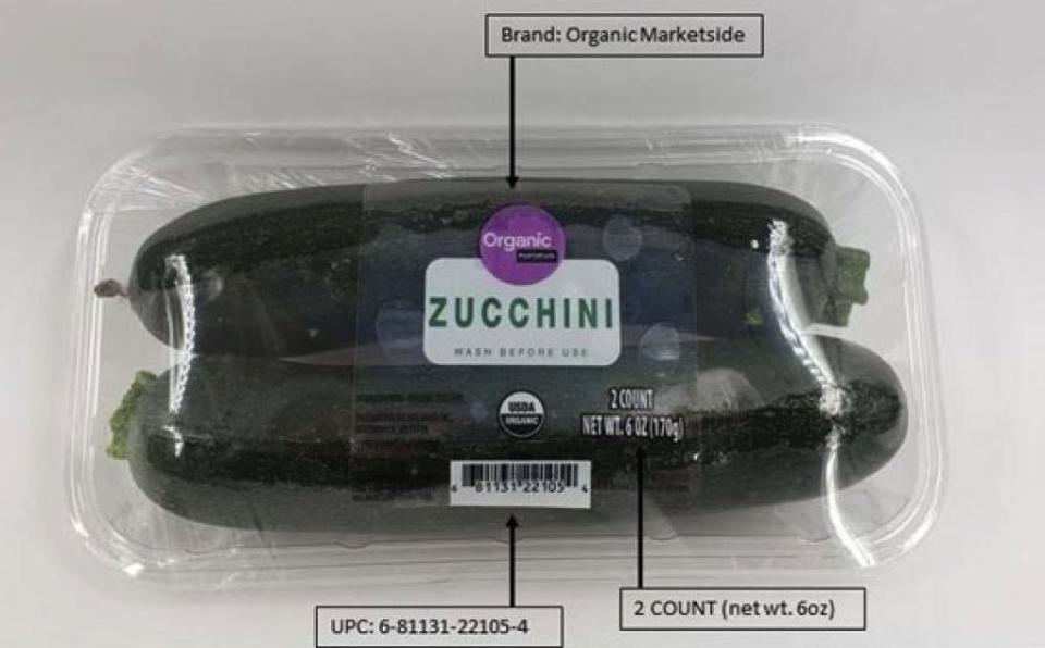 Organic Marketside Zucchini recall: Product packaging