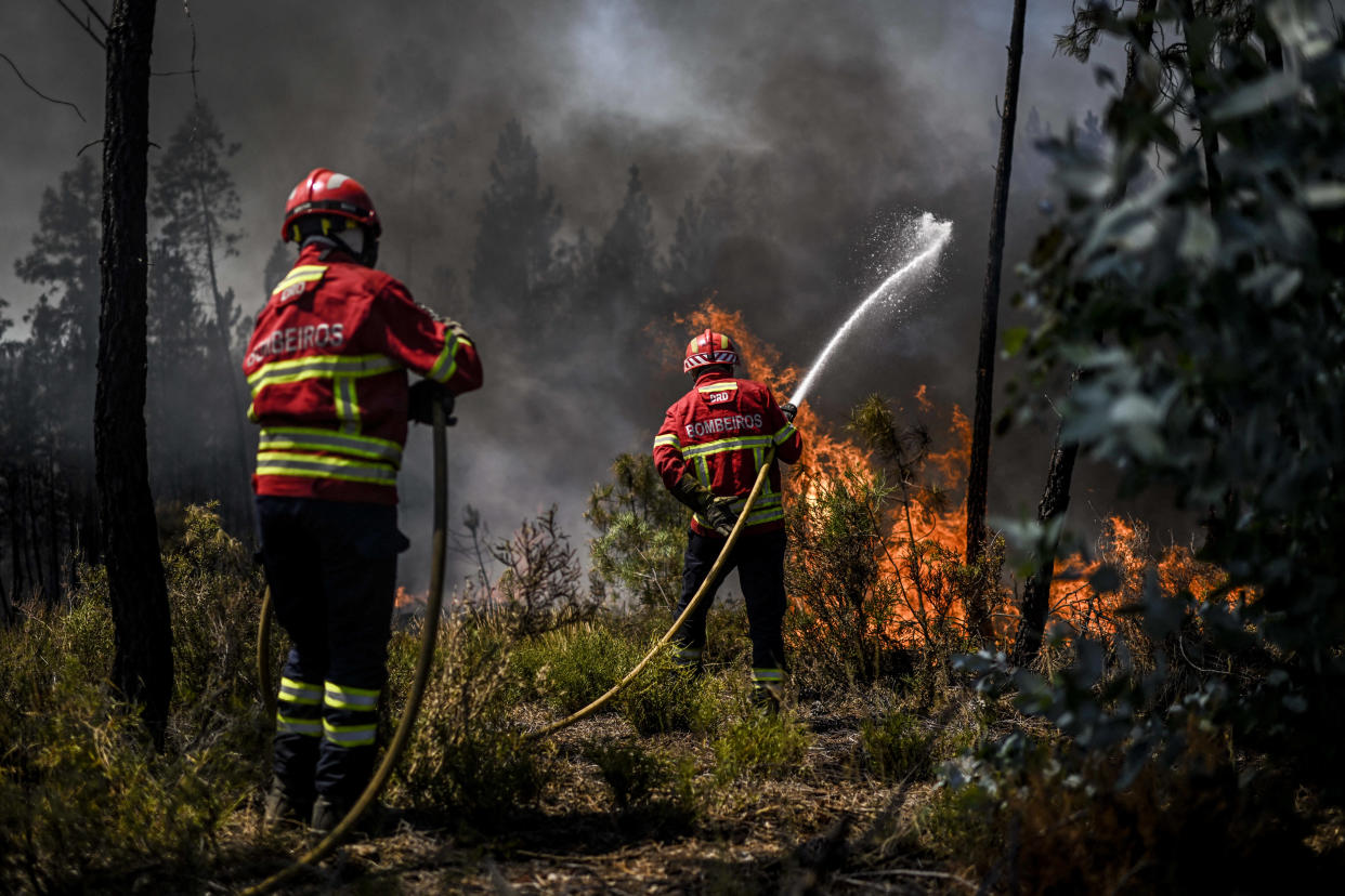 Des pompiers luttent contre un incendie à Carrascal, Proenca a Nova, le 6 août 2023, dans le centre du Portugal où 7000 hectares de forêt ont été détruits. 