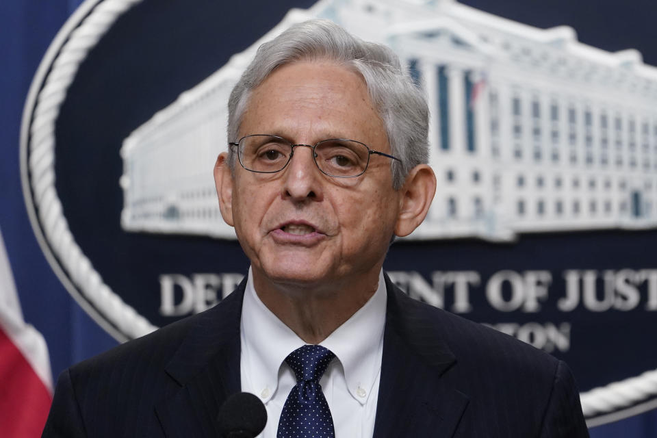 FILE - Attorney General Merrick Garland speaks at the Justice Department Aug. 11, 2022, in Washington. A federal judge has rejected the Justice Department's bid to block a major U.S. sugar manufacturer from acquiring its rival, clearing the way for the acquisition to proceed. The ruling, handed down Friday, Sept. 23, by a federal judge in Wilmington, Del., comes months after the Justice Department sued to try to halt the deal between U.S. Sugar and Imperial Sugar Company, one of the largest sugar refiners in the nation. (AP Photo/Susan Walsh, File)