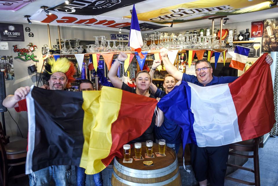 <p>Fans of France and Belgium unite before the match. </p>