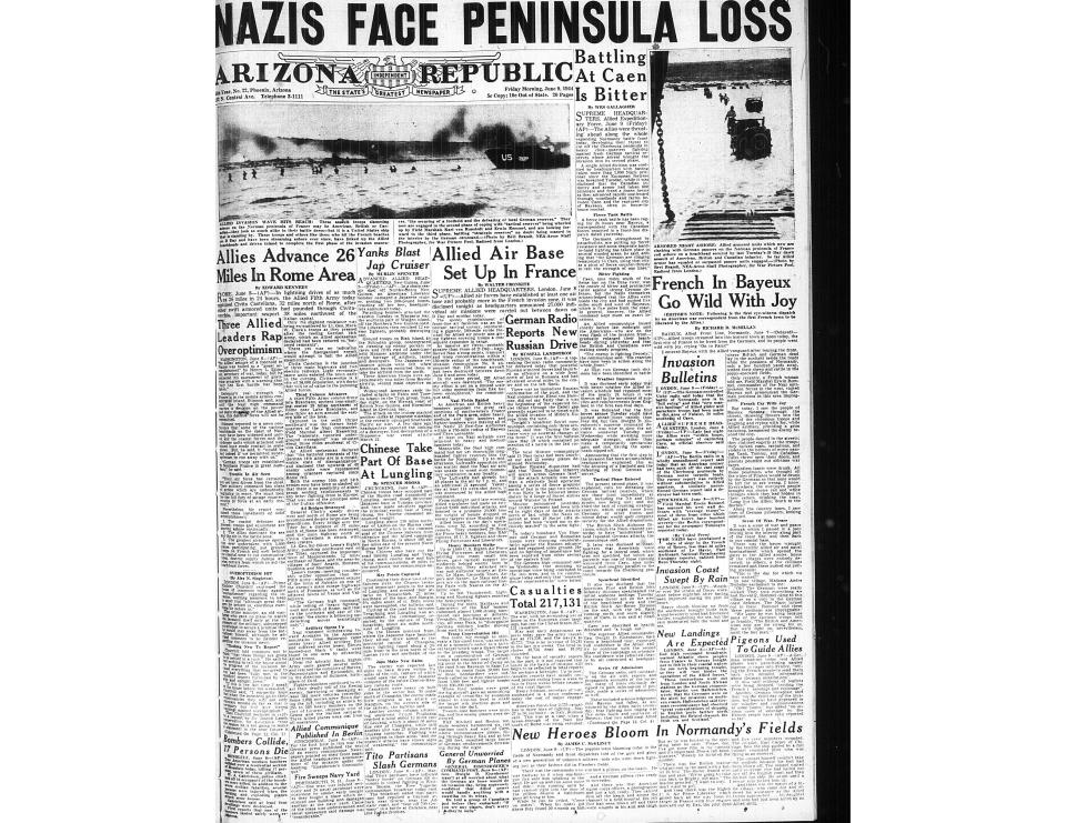 The front page of The Arizona Republic from June 9, 1944.