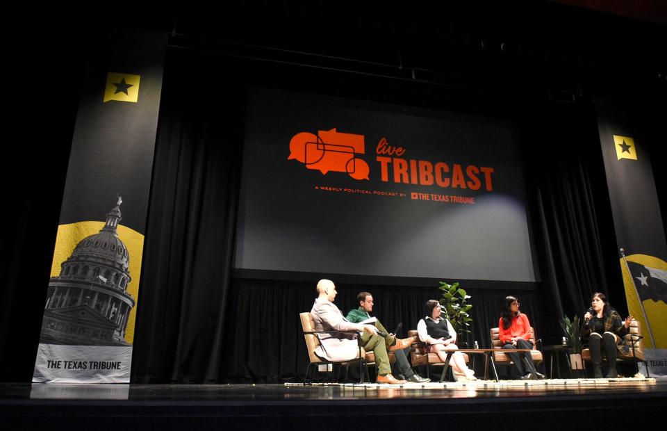 Texas Tribune hosts TribCast with Texas Tribune regional editor Nic Garcia, Texas Tribune High Plains reporter Jayme Lozano, Texas Tribune East Texas reporter Pooja Salhotra, Texas Tech Public Media news director Sarah Self-Walbrick and Lubbock Avalanche-Journal editor Adam Young, Thursday, Nov. 17, 2022, at Allen Theater at Texas Tech. 