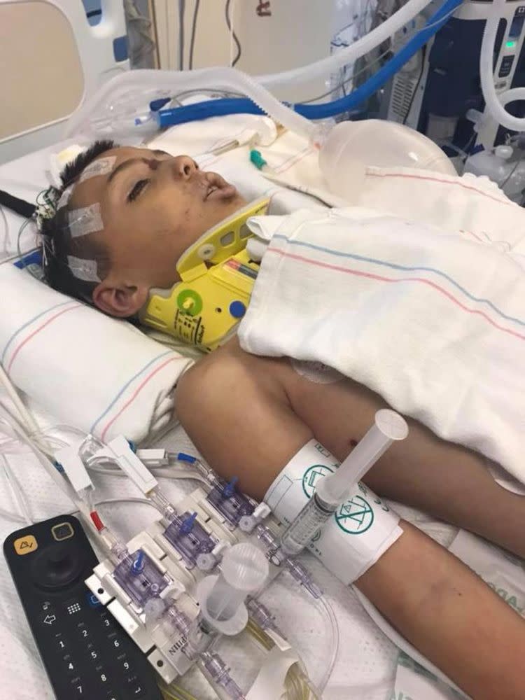 Anthony Avalos at the hospital after suffering severe injuries