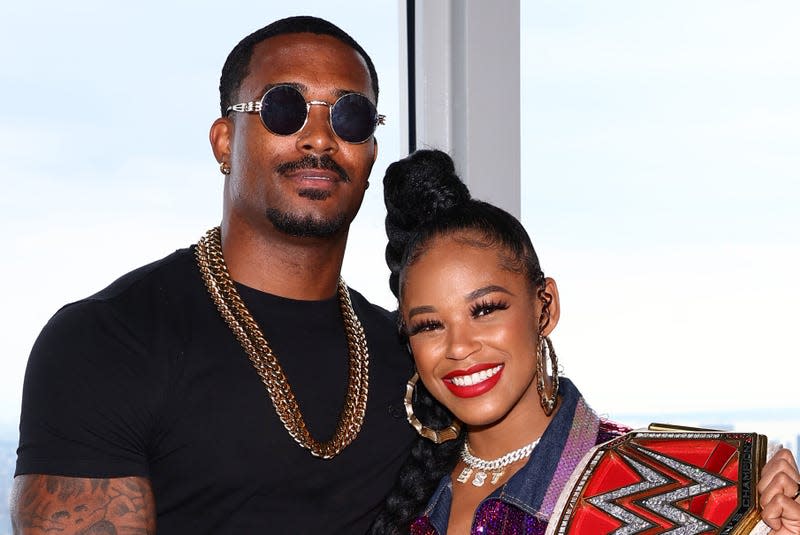 Montez Ford and Bianca Belair Visit the Empire State Building at The Empire State Building on July 25, 2022 in New York City. (Photo by Arturo Holmes/Getty Images for Empire State Realty Trust)