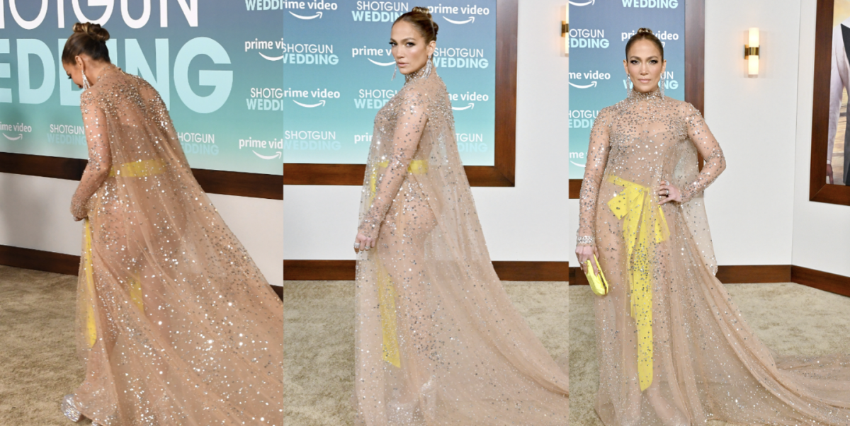 J.Lo Stunned in a Fully Naked Dress with a Giant Bow at the 'Shotgun  Wedding' Premiere - Yahoo Sports