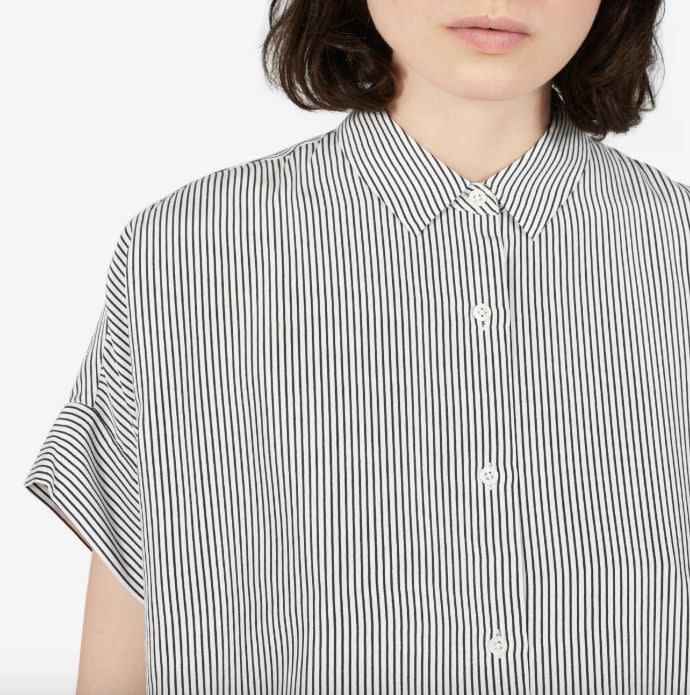 Get it at <a href="https://www.everlane.com/products/womens-silk-square-shirt-whiteblack-stripe?collection=womens-tops" target="_blank">Everlane</a>, $98.