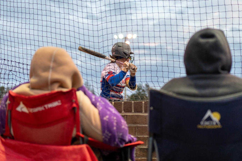 Southern Alamance senior Brainna Gallagher warms up to bat against the Eastern Alamance Eagles during their game in Graham on March 11, 2022. The Eagles beat the Patriots 12-0.