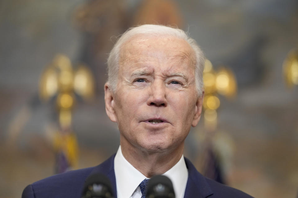 President Joe Biden speaks about Ukraine from the Roosevelt Room at the White House in Washington, Wednesday, Jan. 25, 2023. (AP Photo/Susan Walsh)