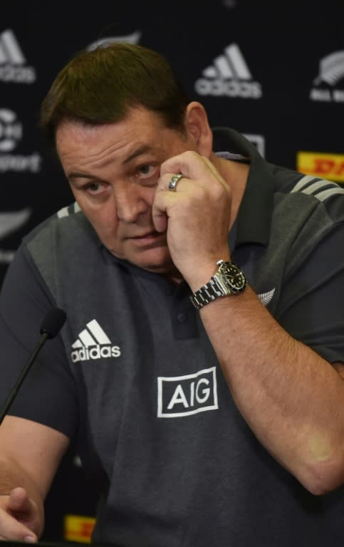New Zealand All Blacks' head coach Steve Hansen speaks to the media in Auckland, on June 22, 2017, ahead of their first Test match against the British and Irish Lions