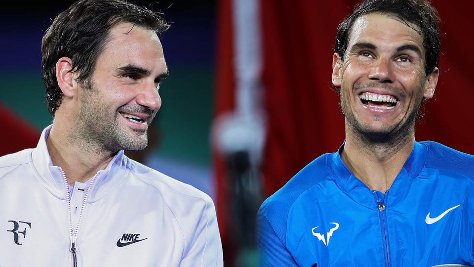 Roger Federer and Rafael Nadal. (Photo by Lintao Zhang/Getty Images)