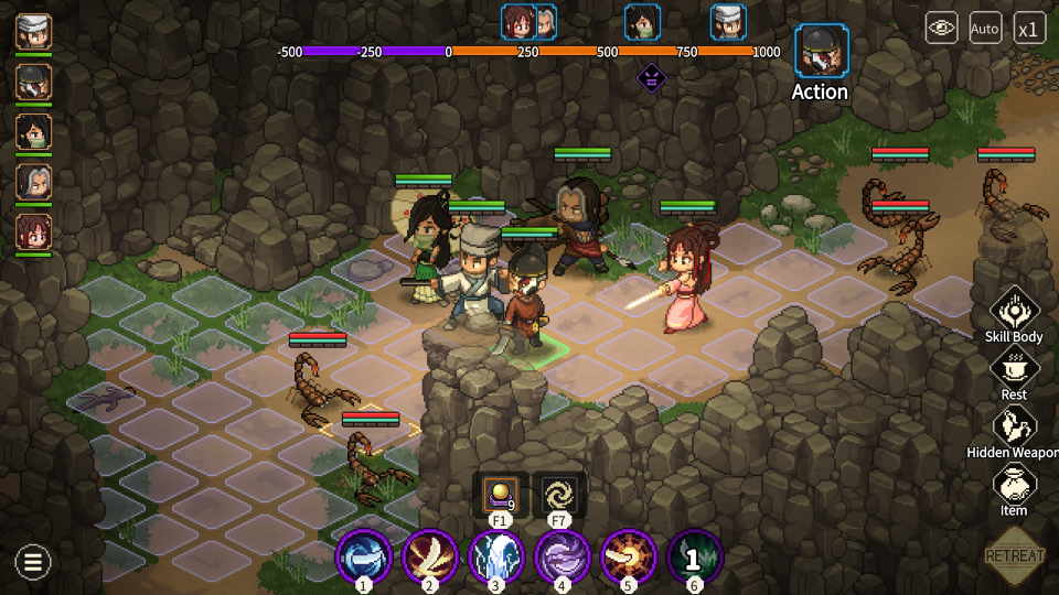 Pixel-art martial artists in tactical RPG Hero's Adventure: Road to Passion