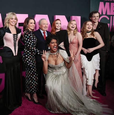 <p>KENA BETANCUR/AFP via Getty</p> (Left-right:) Renée Rapp, Tina Fey, Lorne Michaels, Avantika, Lindsay Lohan, Angourie Rice, Bebe Wood and Christopher Briney at the premiere of "Mean Girls" on Jan. 8