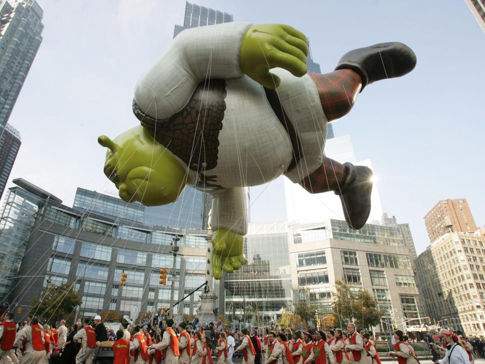A Shrek float in the Macy's thanksgiving day parade 2007