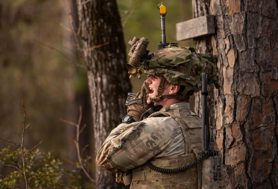 Sgt. Anthony Allen, an infantry soldier assigned to Able Company, 1st Battalion, 506th Infantry Regiment, tests the Enhanced Night Vision Binocular during training at Fort Benning, Georgia. (Jason Amadi/Army)