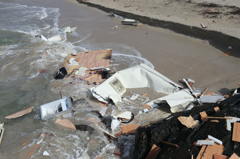 <em>Debris from the caravan was littered across the beach in County Galway (PA)</em>