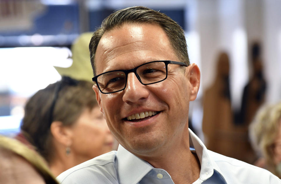 Josh Shapiro, Pennsylvania's Democratic nominee for governor, speaks to the crowd during a campaign event at Adams County Democratic Party headquarters, Sept. 17, 2022, in Gettysburg, Pa. (AP Photo/Marc Levy)